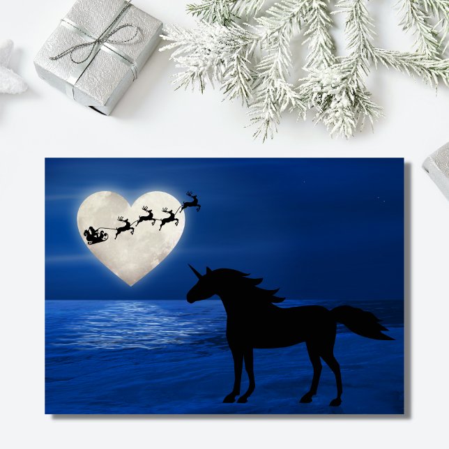 Santa, Heart Moon and Unicorn Beach Christmas Holiday Card (Creator Uploaded)