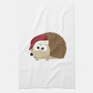 Santa hedgehog tea towel
