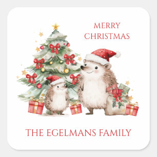 Santa Hedgehogs Christmas  Square Sticker