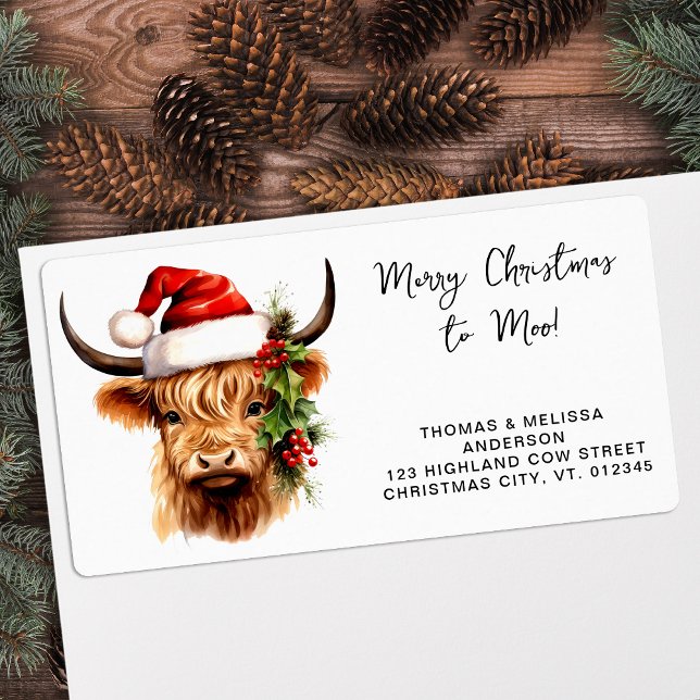 Santa Highland Cow Festive Animal Return Address (Creator Uploaded)