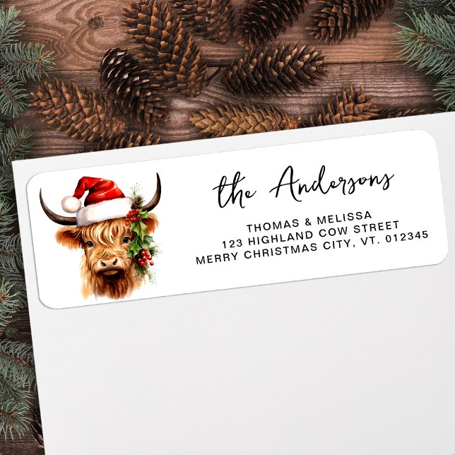 Santa Highland Cow Festive Farm Return Address (Creator Uploaded)