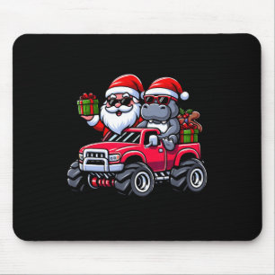 Santa Hippopotamus Riding Monster Truck Christmas  Mouse Pad
