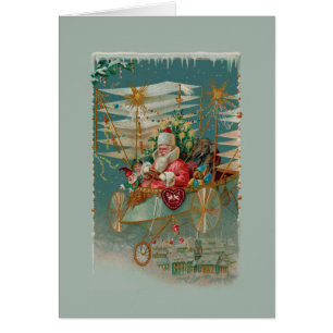 Santa & His Amazing Flying Machine Greeting Card