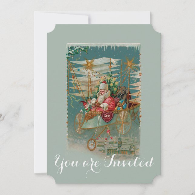 Santa & His Amazing Flying Machine Invitation (Front)