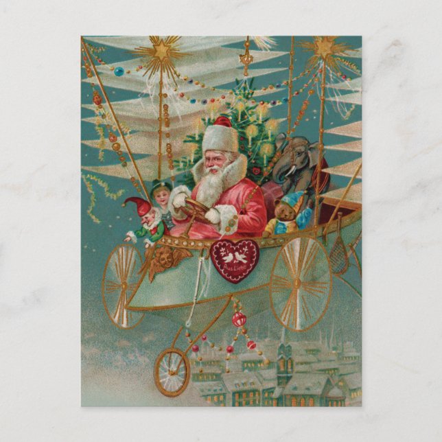 Santa & His Amazing Flying Machine Postcard (Front)