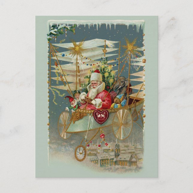 Santa & His Amazing Flying Machine Postcard (Front)