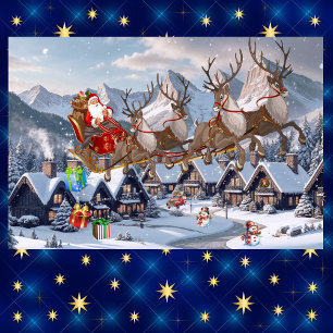 Santa & His Reindeer Christmas Dropping Gifts 3 Wrapping Paper Sheet