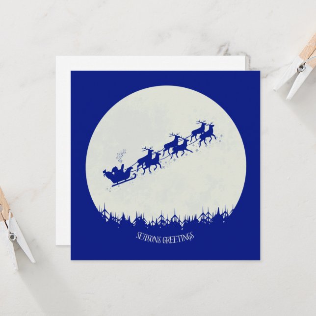 Santa & His Reindeer Flat Blank Christmas Card (Front/Back In Situ)