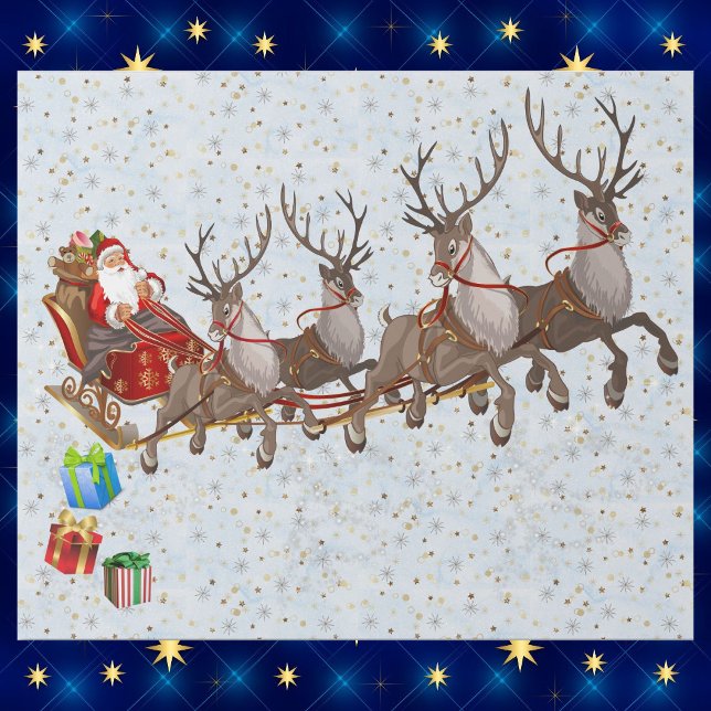 Santa & His Reindeer Flying Christmas Eve Large  Wrapping Paper (Creator Uploaded)