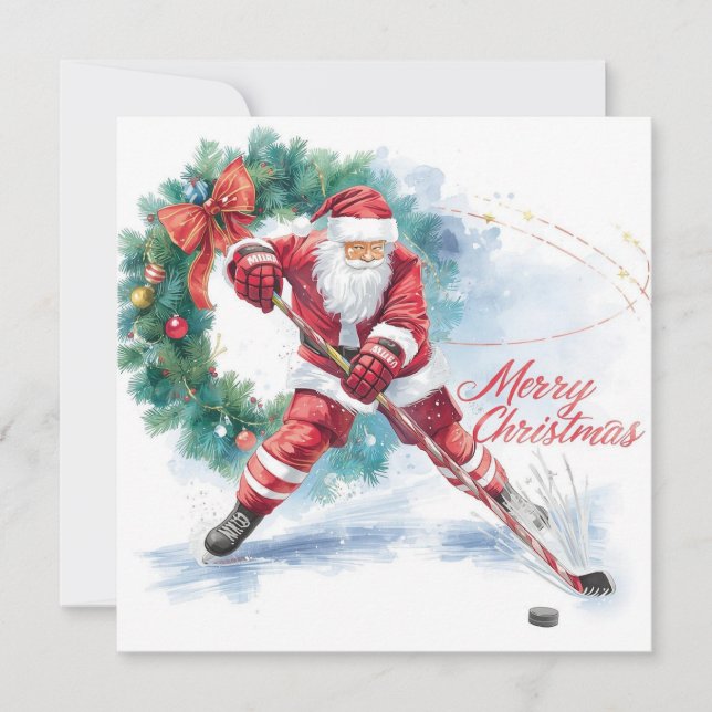 Santa Hockey Christmas Card  (Front)