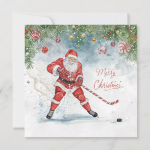 Santa Hockey Christmas Card 