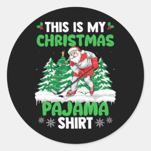 Santa Hockey Player Xmas Sports This Is My Christm Classic Round Sticker