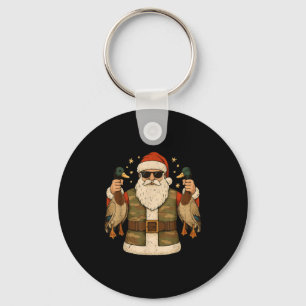 Santa Hold Mallard Duck Hunting Christmas Pajama T Key Ring