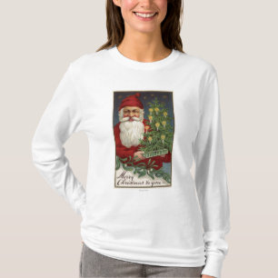 Santa Holding a Candlelit Tree T-Shirt