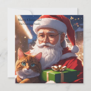 Santa holding a cat holiday card