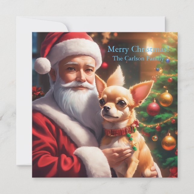 Santa holding a chihuahua holiday card (Front)