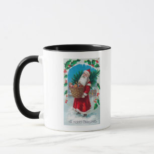 Santa Holding Basket of Toys Scene Mug