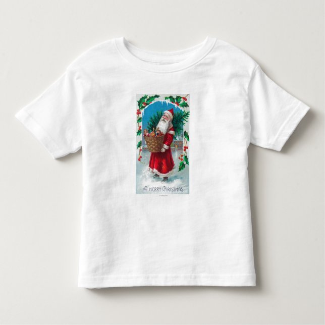 Santa Holding Basket of Toys Scene Toddler T-Shirt (Front)