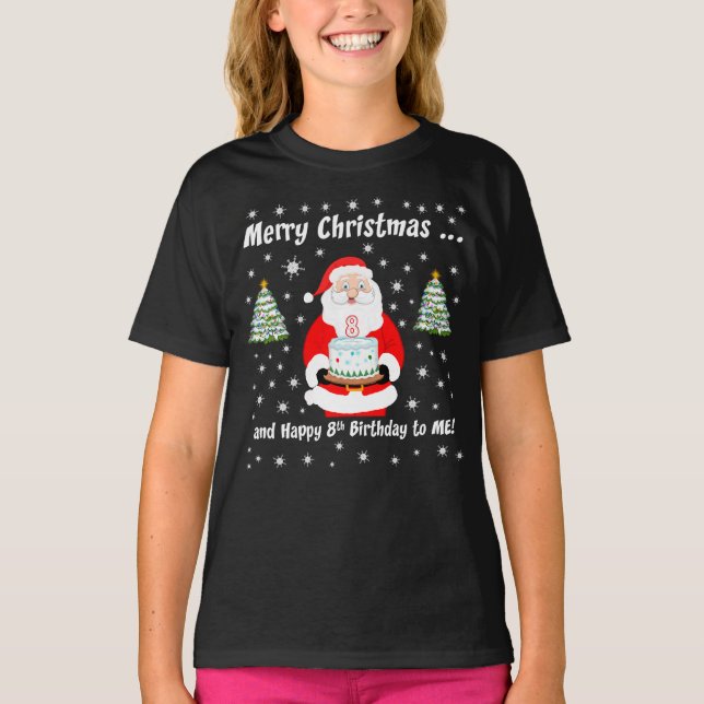 Santa Holding Birthday Cake Merry Christmas 8th T-Shirt (Front)