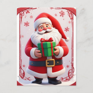 ❄️ Santa Holding Christmas Gift Glow 🎄 Festive Postcard