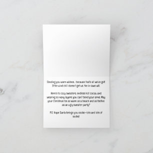 Santa holding fishing pole by shack christmas  holiday card