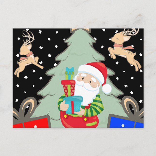 santa holding presents postcard (Front)