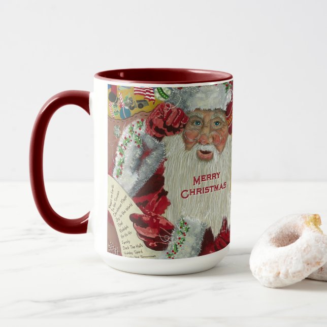 Santa Holiday 15 oz Classic Mug Checking It Twice (With Donut)