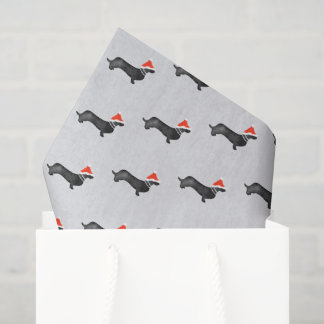 Santa holiday Christmas dachsund watercolor black Tissue Paper