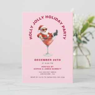 Santa Holly Jolly Christmas Party Pink & Red Invitation