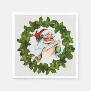 Santa Holly Wreath Christmas Paper Napkin