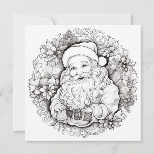 Santa Holy Poinsettia Wreath Christmas Colouring  Holiday Card
