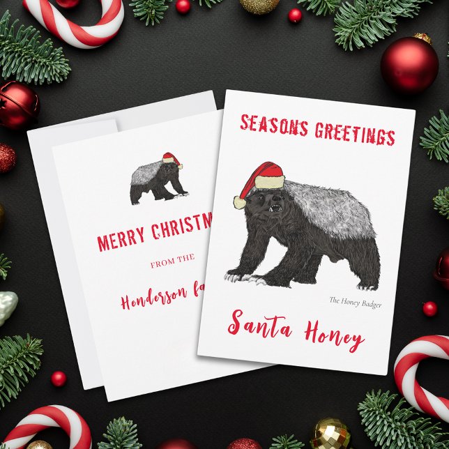 Santa Honey Funny Christmas Honey badger Quote Holiday Card (Funny christmas honey badger quote Santa Honey custom holiday greeting card badass wild animal)