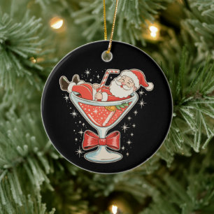 Santa Hot Mess Martini Glass Christmas Xmas Ceramic Tree Decoration