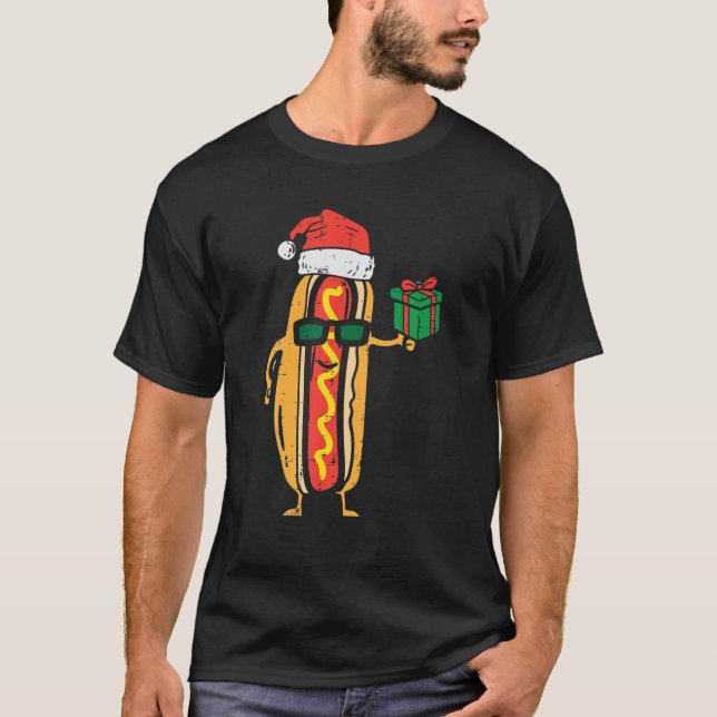 Santa Hotdog Funny Xmas Pjs Food Christmas Pyjamas T-Shirt (Front)