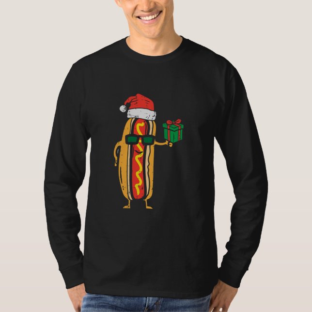 Santa Hotdog Funny Xmas PJs Food Christmas T-Shirt (Front)