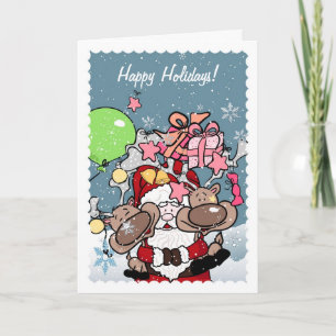 Santa Hugging his Reindeers Holiday Card