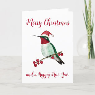 Santa Hummingbird Merry Christmas Card