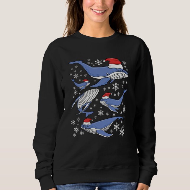 Santa Humpback Whales & Snowflake Christmas Sweatshirt (Front)