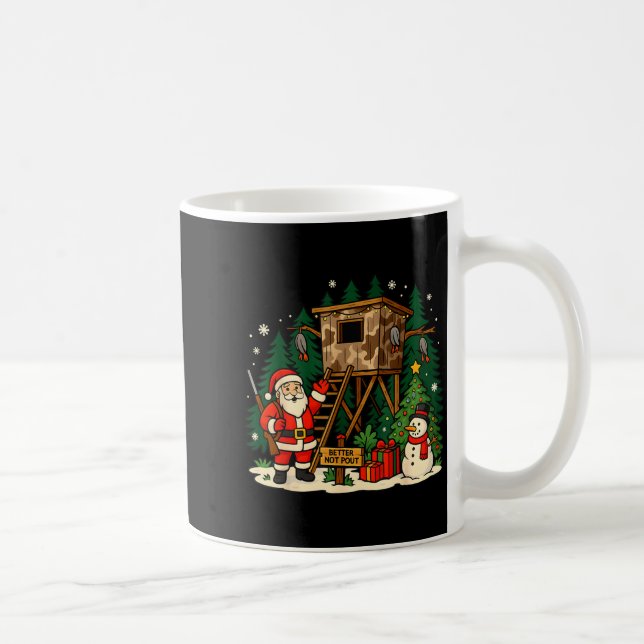 Santa Hunting Cabin Funny Christmas Better Not Ut  Coffee Mug (Right)