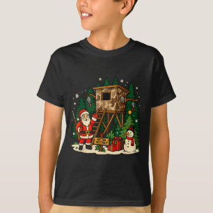 Santa Hunting Cabin Funny Christmas Better Not Ut  T-Shirt