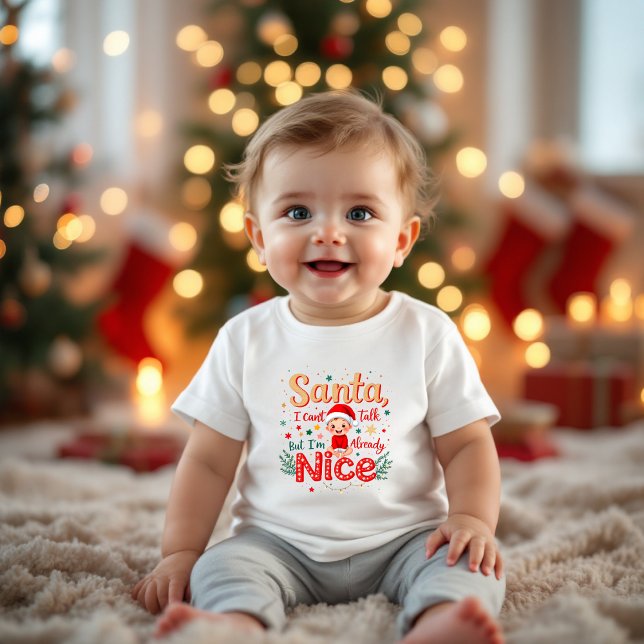 Santa I Can't Talk, I'm Already Nice - Funny Baby  Baby T-Shirt (Creator Uploaded)