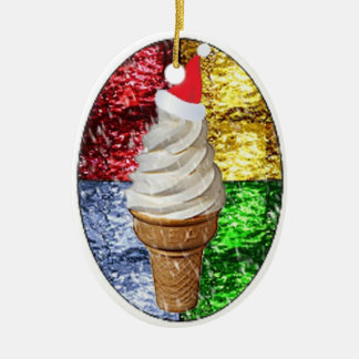 Santa Ice Cream Cone in Stained Glass Ceramic Orna Ceramic Tree Decoration