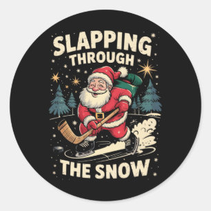 Santa Ice Hockey Funny Christmas Winter Xmas Men B Classic Round Sticker