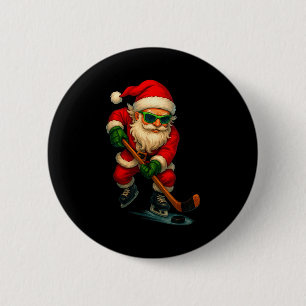 Santa Ice Hockey Player Christmas Xmas Boys Men Bo 6 Cm Round Badge
