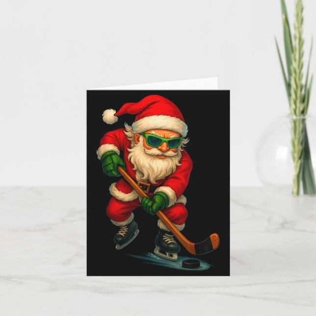 Santa Ice Hockey Player Christmas Xmas Boys Men Bo Card (Front)