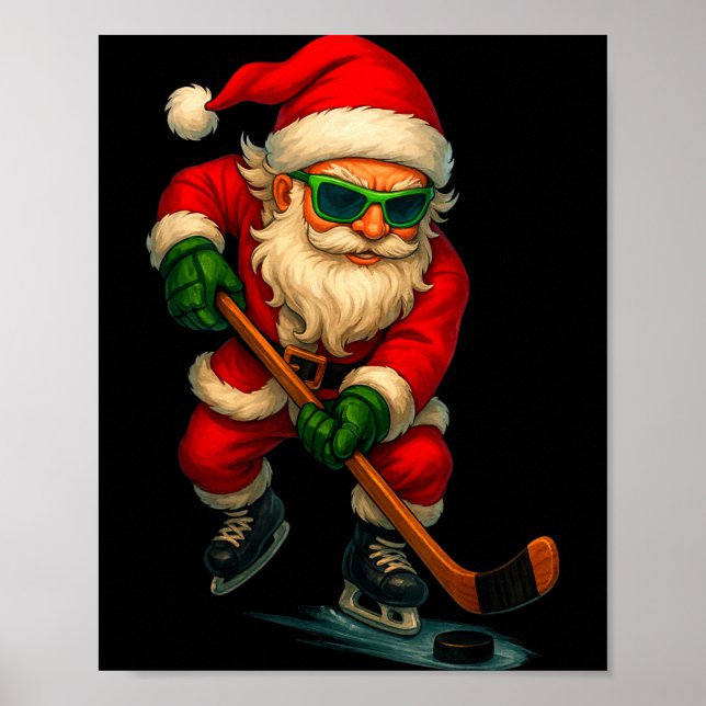 Santa Ice Hockey Player Christmas Xmas Boys Men Bo Poster (Front)