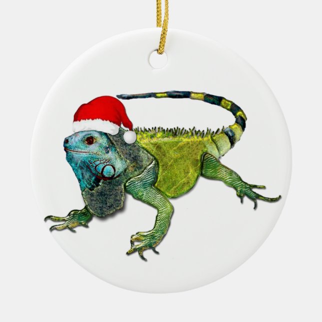 Santa Iguana Ceramic Tree Decoration (Front)