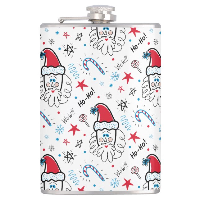 Santa illustration Christmas Stocking stuffers Hip Flask (Front)