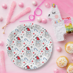 Santa illustration Christmas Stocking stuffers Paper Plate