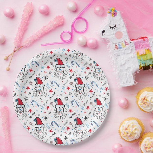 Santa illustration Christmas Stocking stuffers Paper Plate (Party)